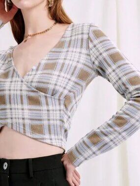 Petite Studio NYC Bonnie Crop Top Blue Plaid